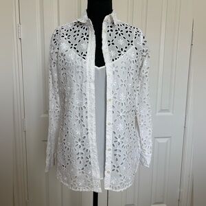 J. Crew White Eyelet Button Down Shirt